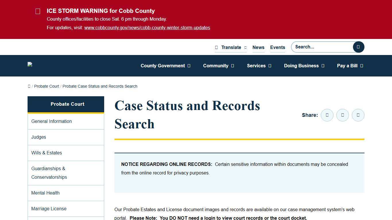 Case Status and Records Search Cobb County Georgia